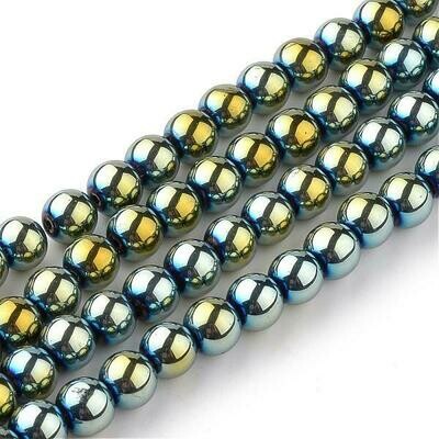 6mm Electroplated Glass Beads, Sea Green, 1 Strand
