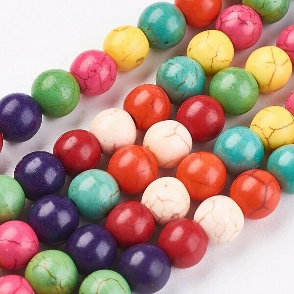 Howlite Beads in Mixed Colours, 8mm, 1 Strand