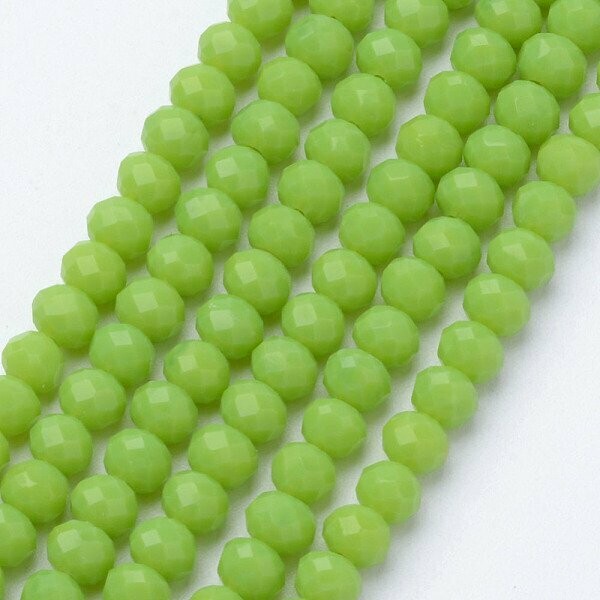 50 x 6x4mm Faceted Glass Rondelles in Opaque Apple Green