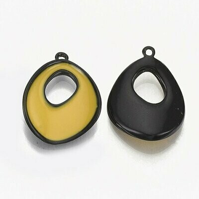 Oval Enamel Pendant/Charm in Mustard & Black, 21x16mm