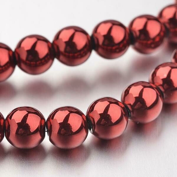 50 x Synthetic Hematite Beads, Metallic Red, 6mm