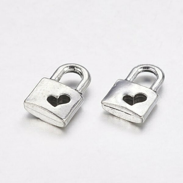 Antique Silver Lock Charm, 10x7x2.5mm