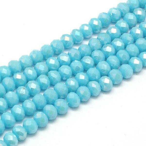 50 x 6x4mm Electroplated Faceted Crystal Glass Rondelles in Opaque Light Blue
