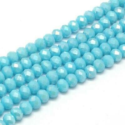 50 x 6x4mm Electroplated Faceted Crystal Glass Rondelles in Opaque Light Blue