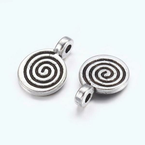 Antique Silver Spiral Charm, 8x11.8x1.5mm