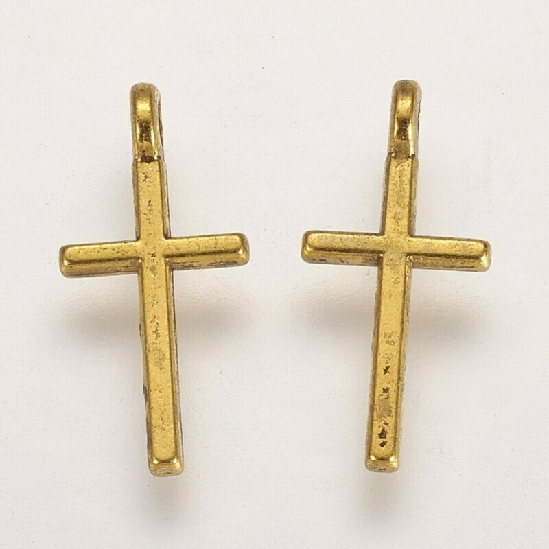 Antique Gold Cross Charm, 17x8mm