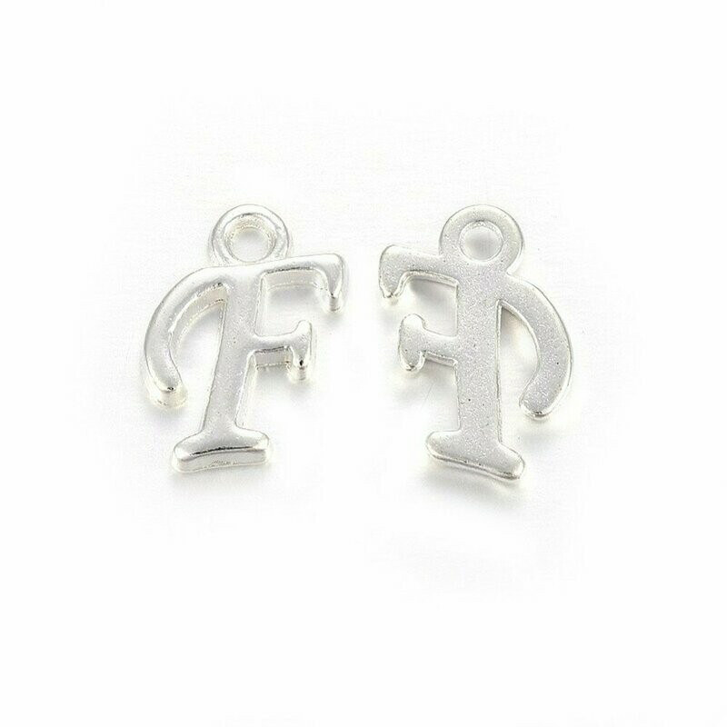 Silver Letter 'F' Charm/Pendant, 15x8x2mm