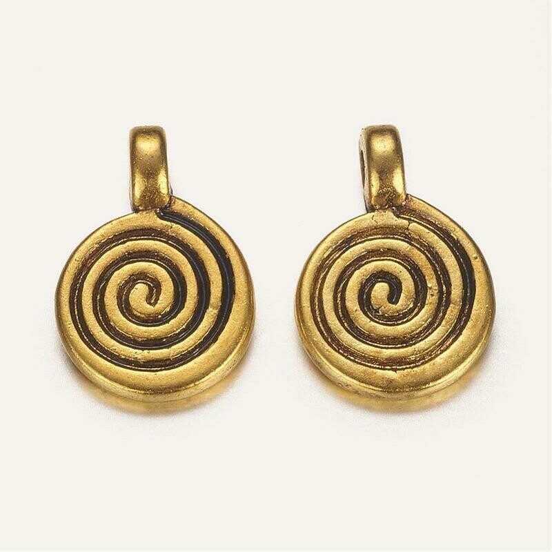 Antique Gold Spiral Charm, 8x11.8x1.5mm