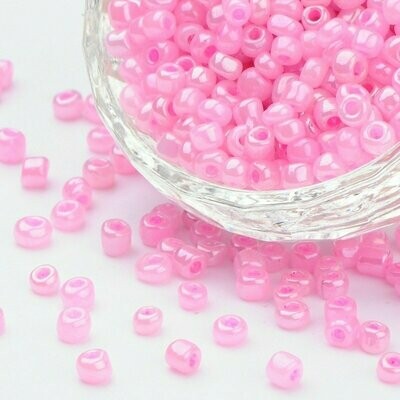 Seed Beads in Opaque Candy Pink, Size 8, 3mm