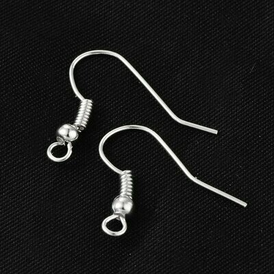Silver Plated Ear Hooks, 25 Pairs, Nickel Free
