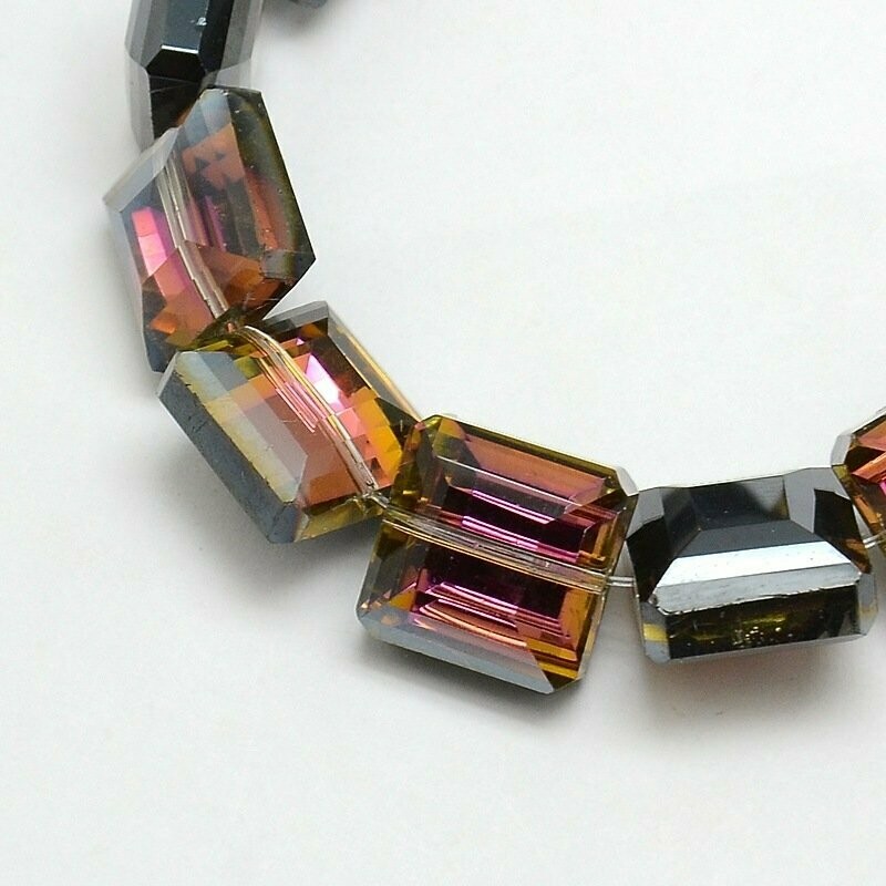 10 x Half Plated Faceted Glass Squares, Charcoal, 13x13mm