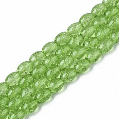 50 x 8x6mm Oval Crackle Glass in Lime Green