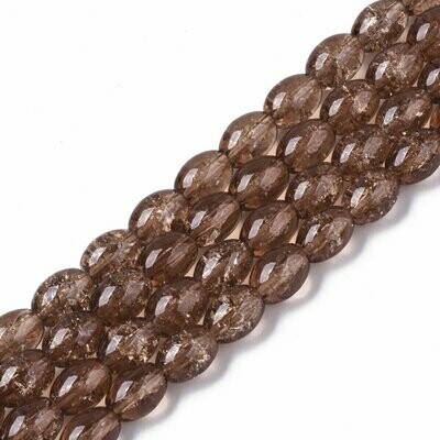 50 x 8x6mm Oval Crackle Glass in Chocolate