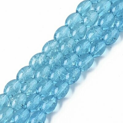 50 x 8x6mm Oval Crackle Glass in Turquoise