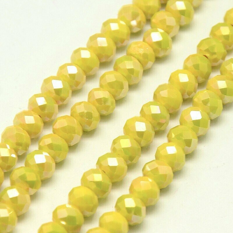 50 x 6x4mm Faceted Crystal Glass Rondelles in Opaque Yellow
