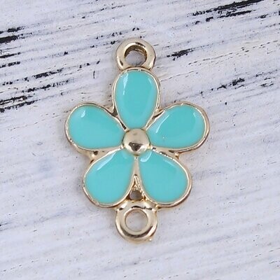 Light Gold Flower Connector with Enamel in Turquoise, 18x12mm