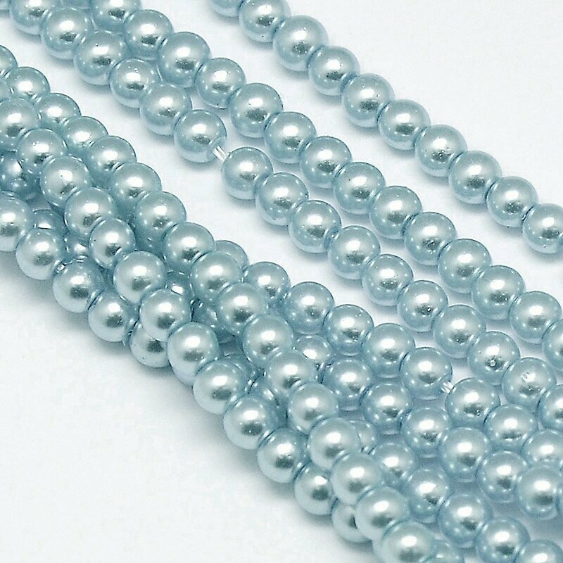 8mm Glass Pearls in Ice Blue, 1 Strand