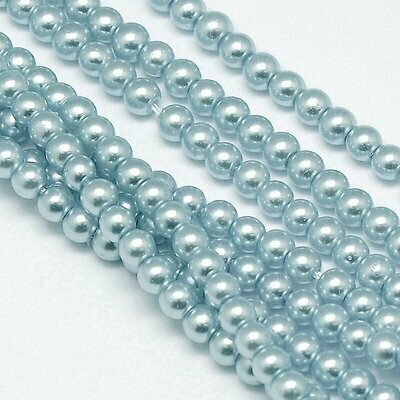 8mm Glass Pearls in Ice Blue, 1 Strand
