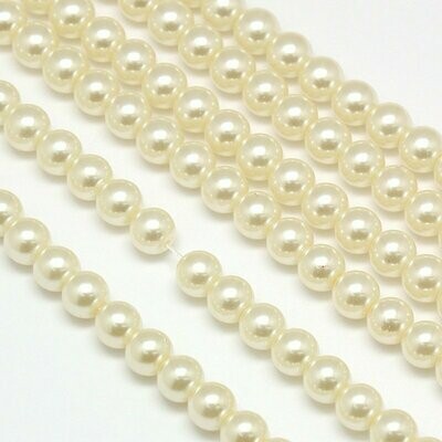 8mm Glass Pearls in Ivory, 1 Strand