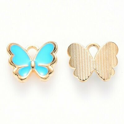 Enamel & Light Gold Butterfly Charm in Light Blue, 10x13mm