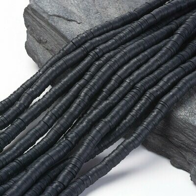 Polymer Clay Heishi Bead Strand, Black, 6mm