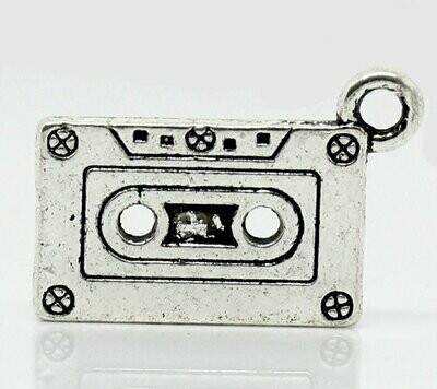 Antique Silver Cassette Tape Charm, 27x13mm