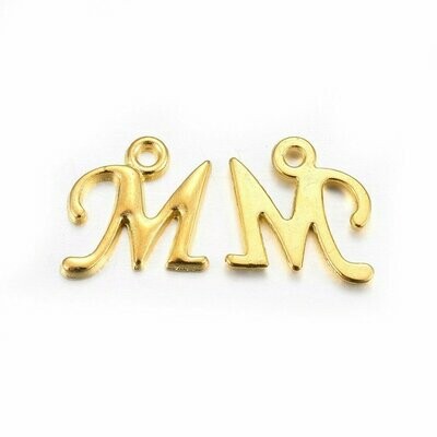 Gold Letter 'M' Charm/Pendant, 15x8x2mm