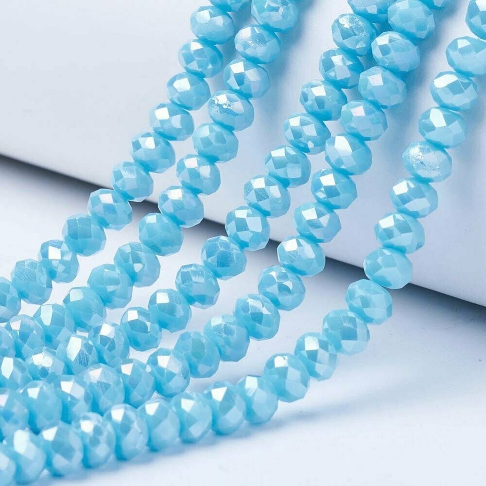 3x2mm Faceted Glass Rondelles in Sky Blue, 1 Strand
