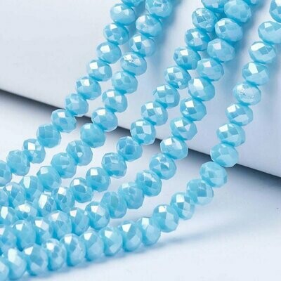 50 x 8x6mm Electroplated Faceted Glass Rondelles in Sky Blue
