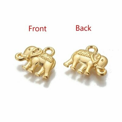 Bright Gold Plated Elephant Charm, 14x12mm