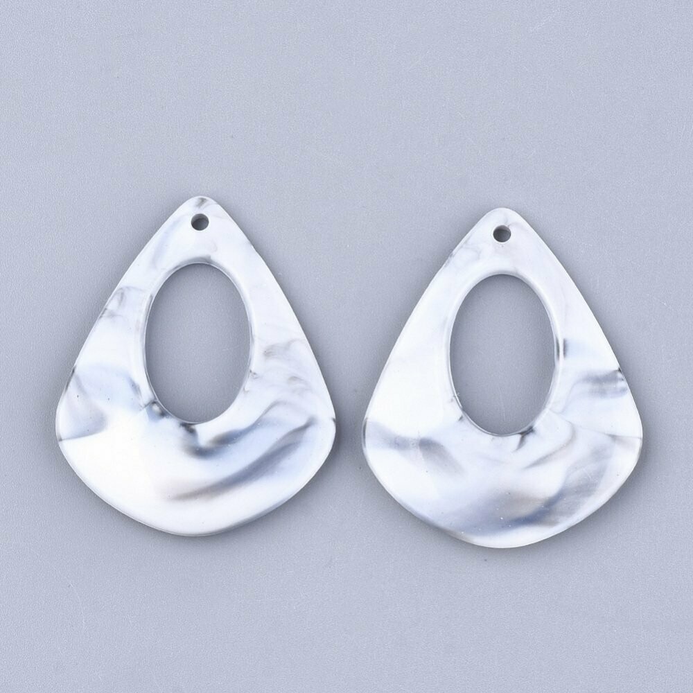 Marbled Acrylic Pendant in White, 40x33mm