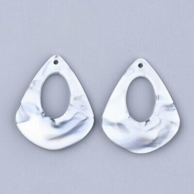 Marbled Acrylic Pendant in White, 40x33mm