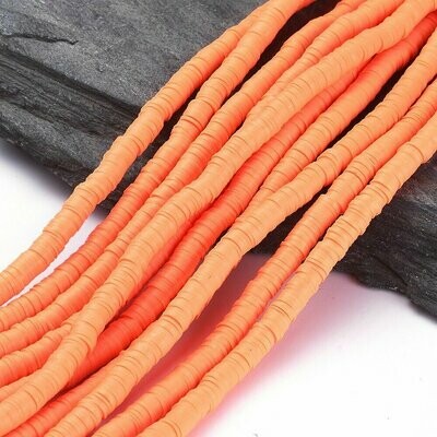Polymer Clay Heishi Bead Strand, Bright Orange, 6mm
