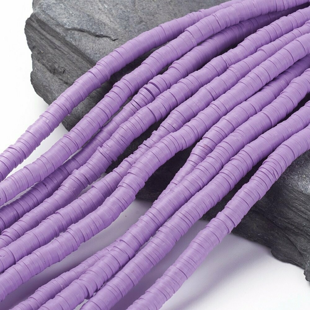 Polymer Clay Heishi Bead Strand, Lilac Light Purple, 6mm
