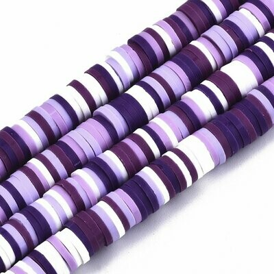 Polymer Clay Heishi Bead Strand, Purple & White Mix, 6mm