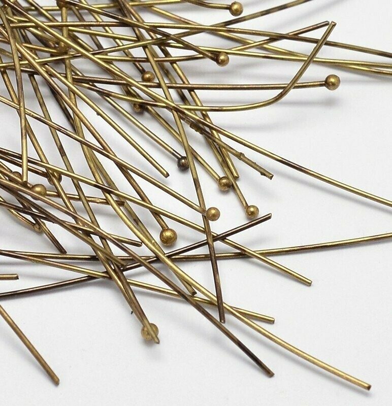 50 x Antique Bronze BALL Head Pins 60mm x 0.7mm