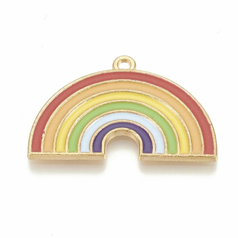 Enamel Rainbow Pendant, Light Gold, 21x32mm