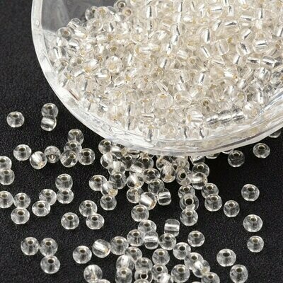 Clear Silver Lined Glass Seed Beads, Size 6, 4mm approx.