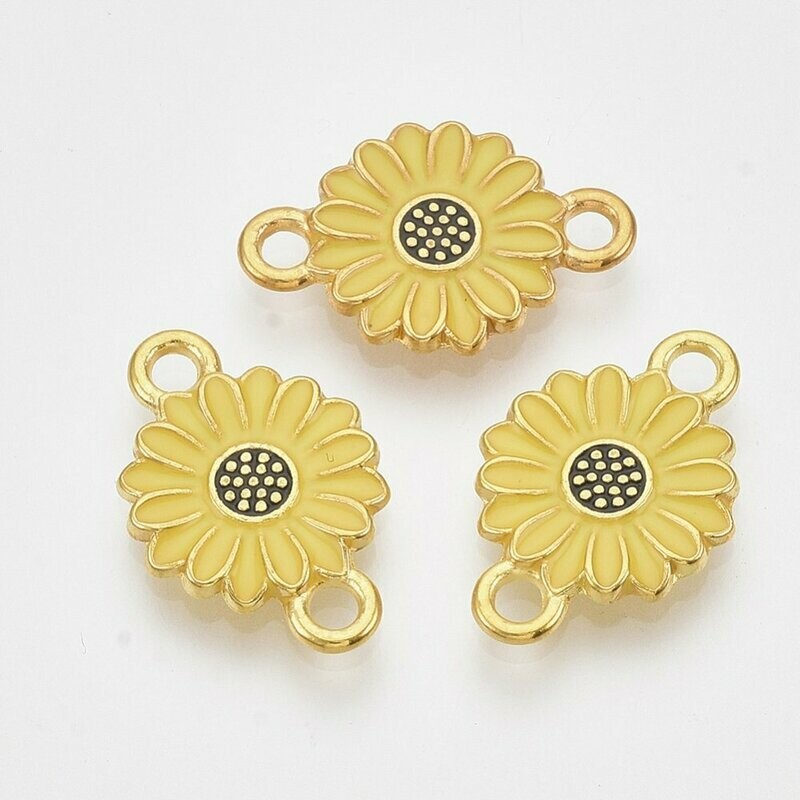 Enamel Sunflower Connectors, 20x13mm, Gold Setting