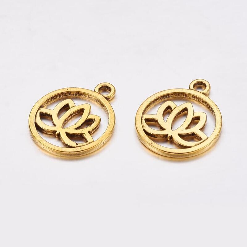 Antique Gold Lotus Flower Charm/Pendant, 24x20mm