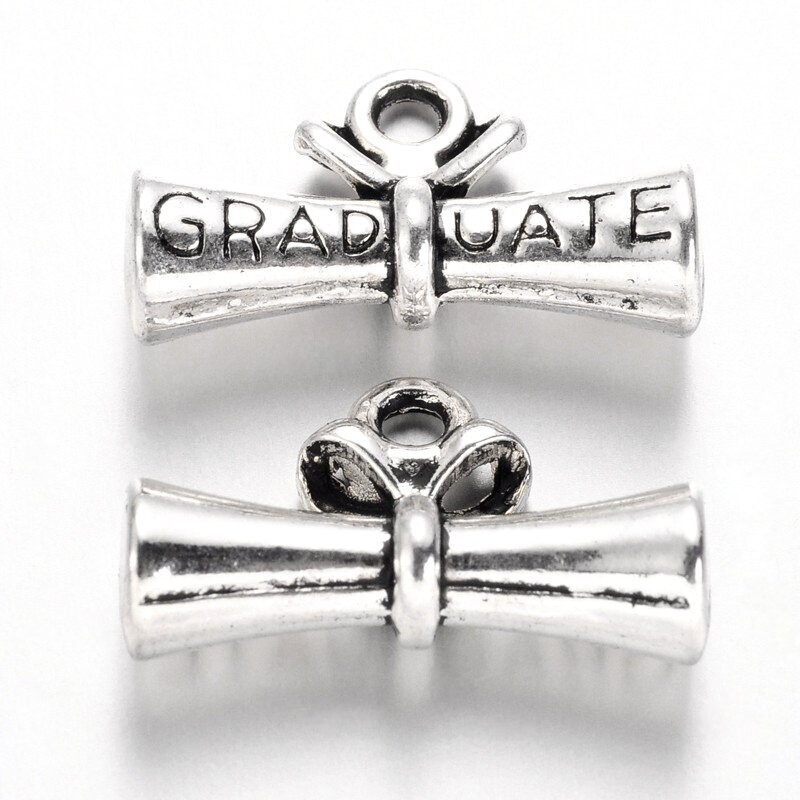 Antique Silver Graduate Charm, 13x22mm