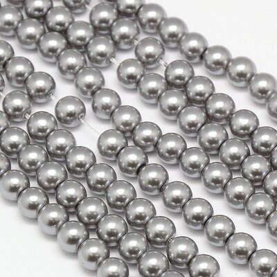 6mm Glass Pearls in Silver, 1 Strand