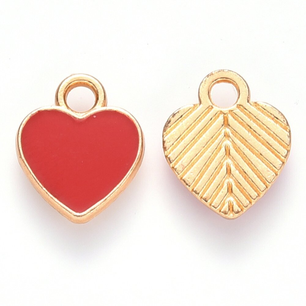 Enamel & Light Gold Heart Charm, 10x12mm