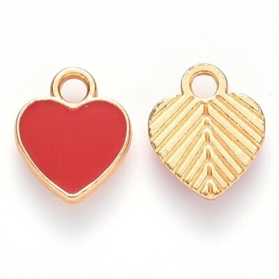 Enamel & Light Gold Heart Charm, 10x12mm