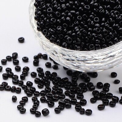 Seed Beads in Opaque Black, Bigger Size 8, 3mm
