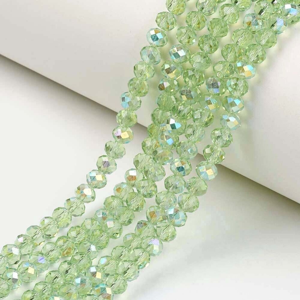 4x3mm Electroplated Crystal Glass Rondelles Rainbow Plated Light Green, 1 Strand