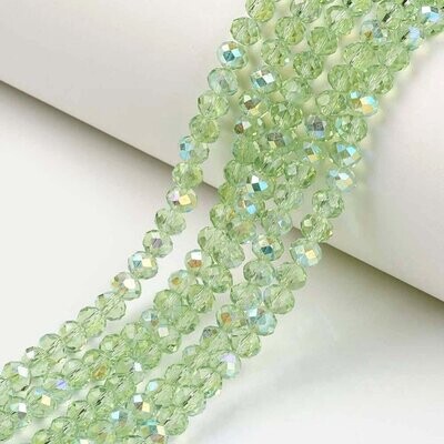 4x3mm Electroplated Crystal Glass Rondelles Rainbow Plated Light Green, 1 Strand