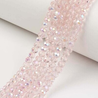 4x3mm Electroplated Crystal Glass Rondelles Rainbow Plated Pink, 1 Strand