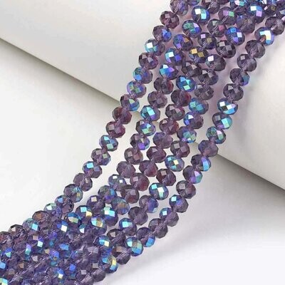 4x3mm Electroplated Crystal Glass Rondelles Rainbow Plated Purple, 1 Strand