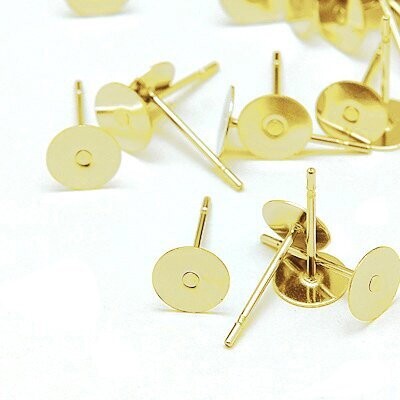 20 x Stainless Steel Gold Blank Earring Studs